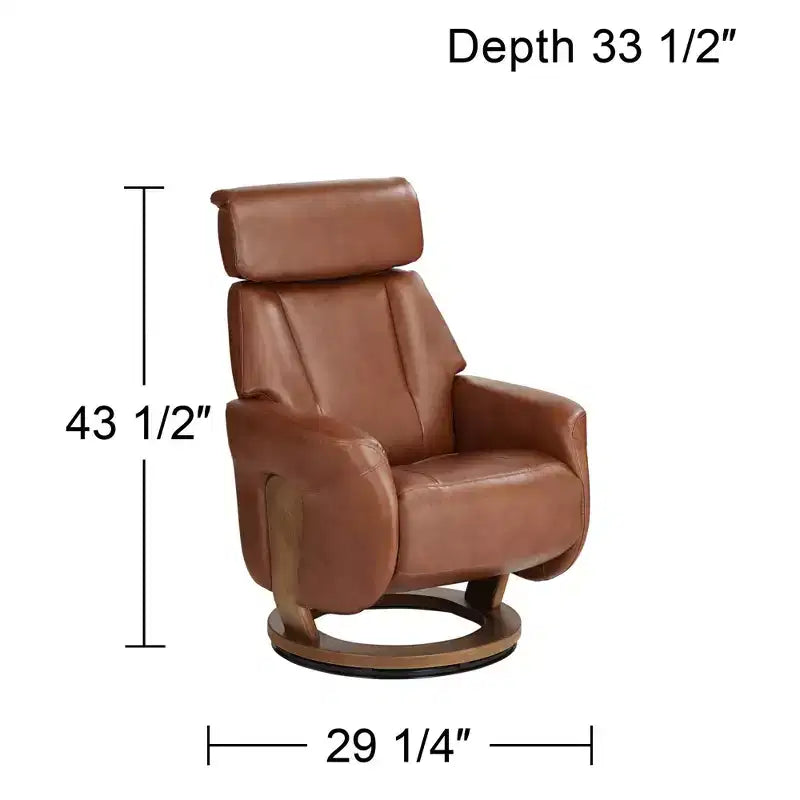 Brown Faux Leather 4-Way Swivel Recliner Chair with Adjustable Headrest and Footrest