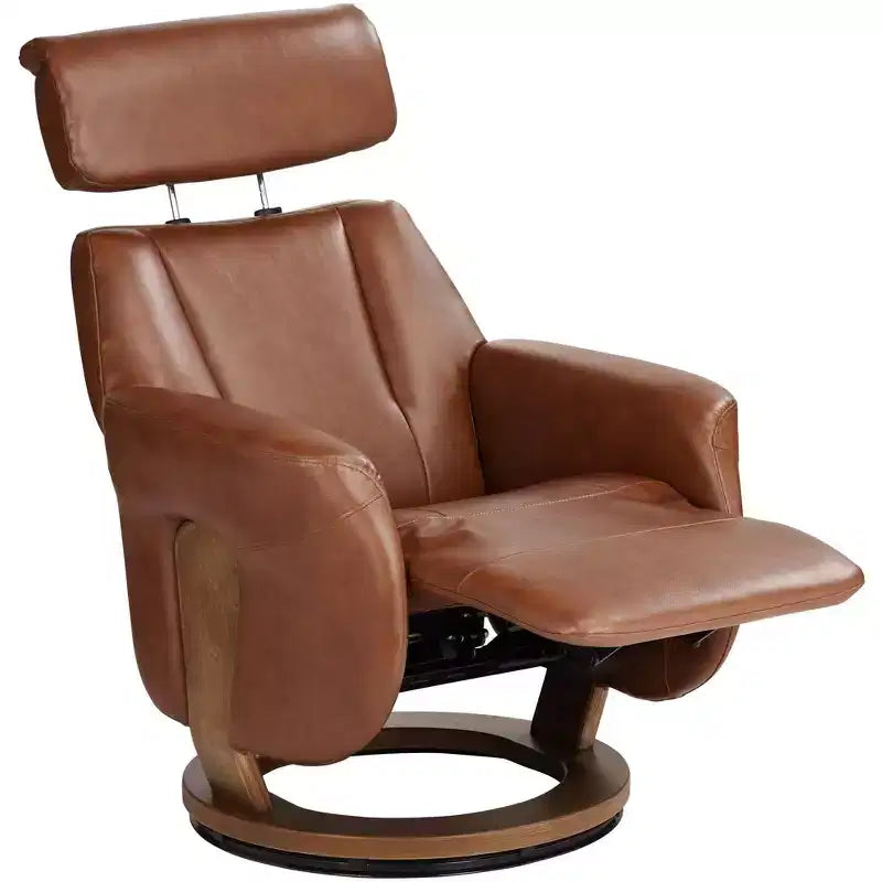 Brown Faux Leather 4-Way Swivel Recliner Chair with Adjustable Headrest and Footrest