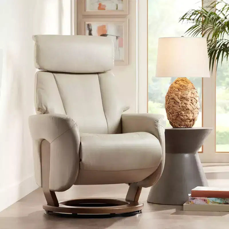 Taupe Faux Leather 4-Way Swivel Recliner Chair with Adjustable Headrest and Footrest