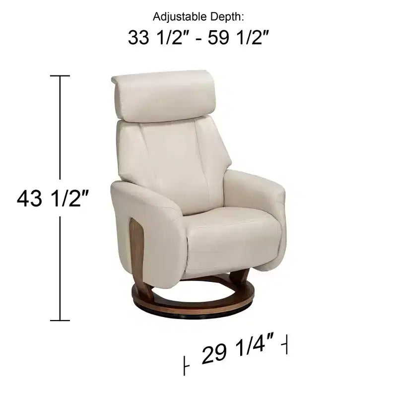 Taupe Faux Leather 4-Way Swivel Recliner Chair with Adjustable Headrest and Footrest