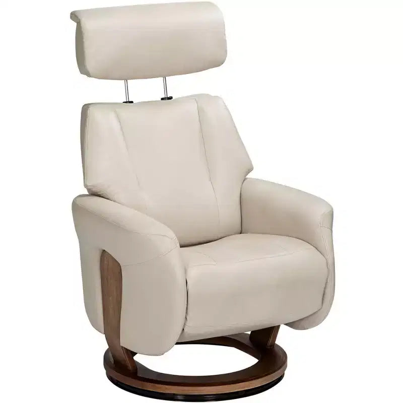Taupe Faux Leather 4-Way Swivel Recliner Chair with Adjustable Headrest and Footrest