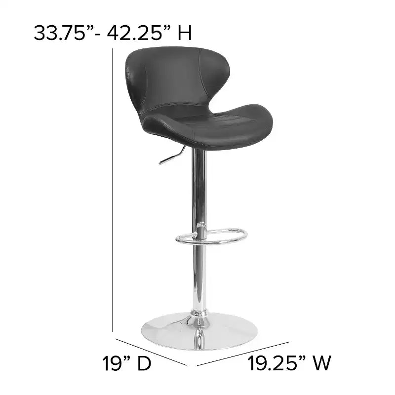 Adjustable Height Barstool, Contemporary Curved Back with Metal Pedestal Base and Footrest