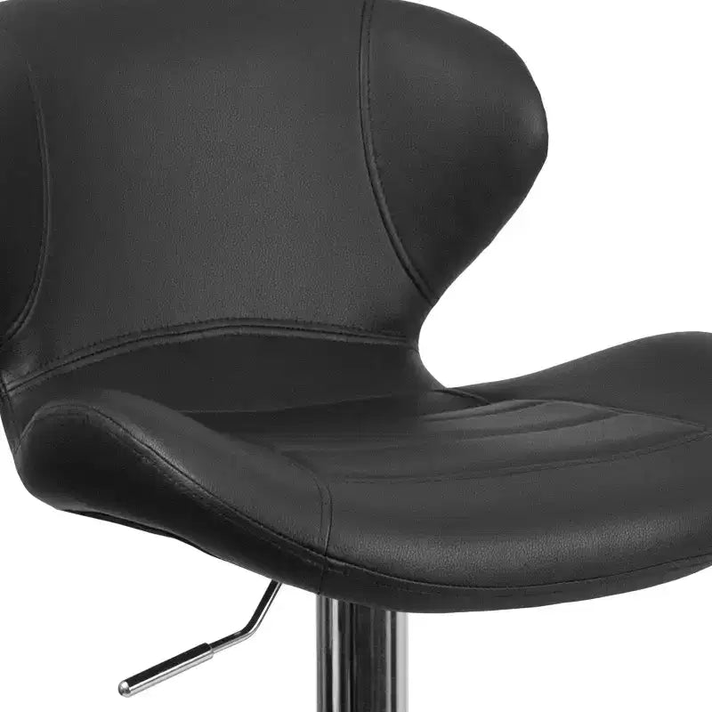 Adjustable Height Barstool, Contemporary Curved Back with Metal Pedestal Base and Footrest
