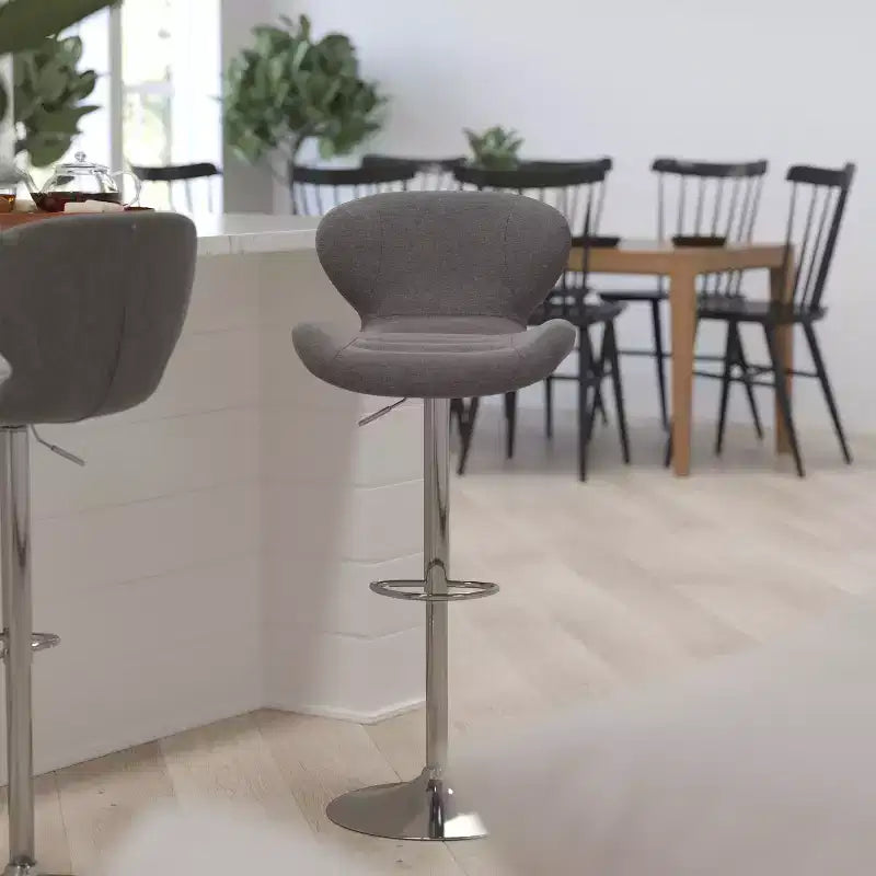 Adjustable Height Barstool, Contemporary Curved Back with Metal Pedestal Base and Footrest