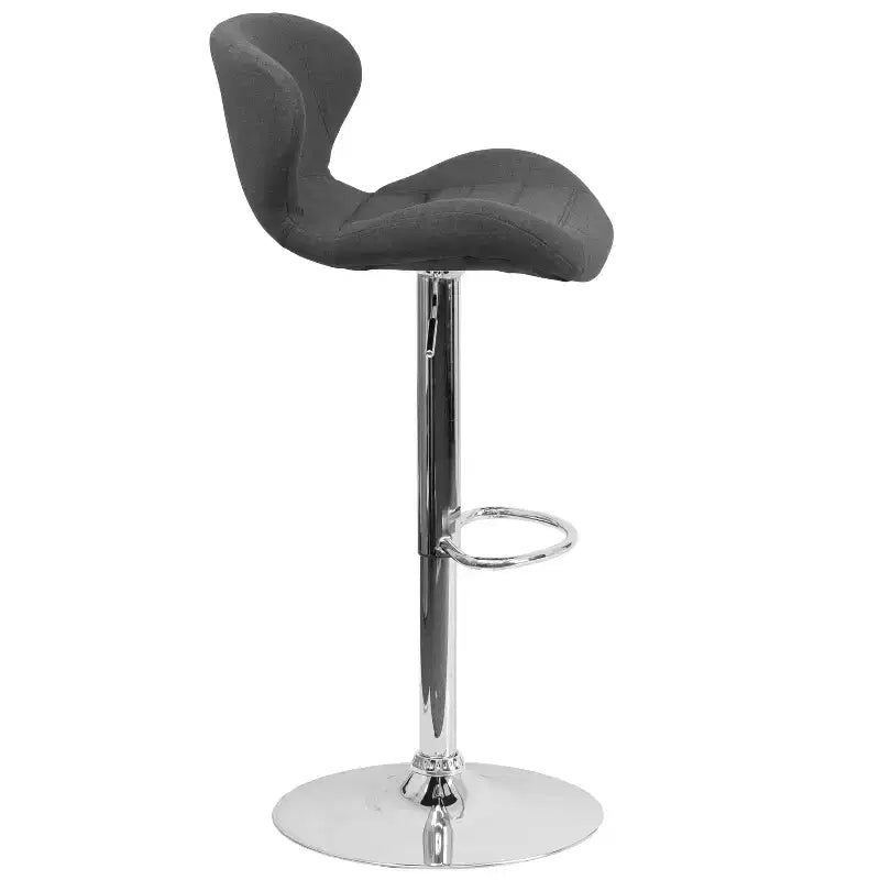 Adjustable Height Barstool, Contemporary Curved Back with Metal Pedestal Base and Footrest