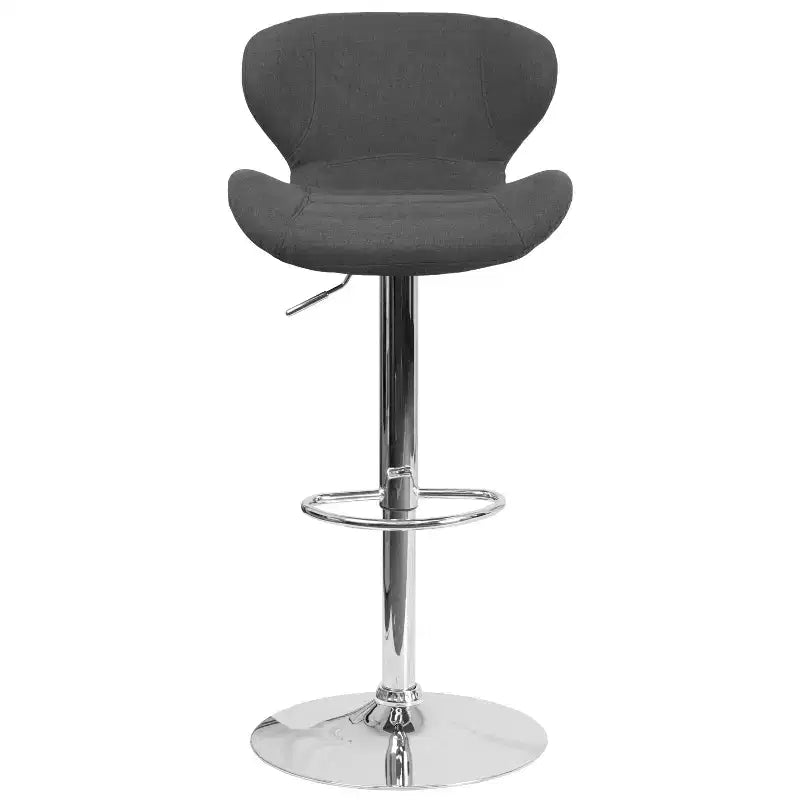 Adjustable Height Barstool, Contemporary Curved Back with Metal Pedestal Base and Footrest