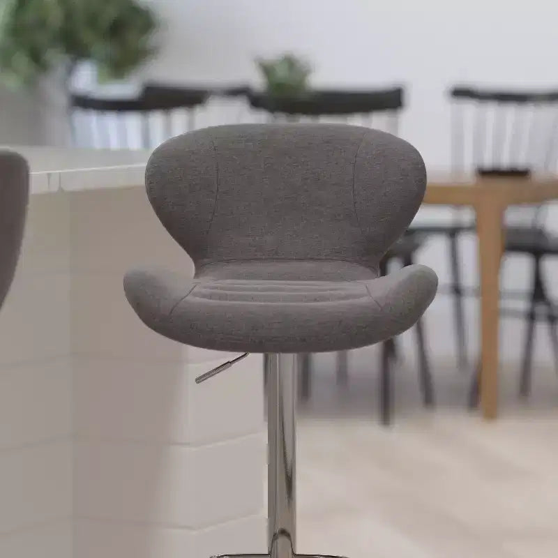 Adjustable Height Barstool, Contemporary Curved Back with Metal Pedestal Base and Footrest