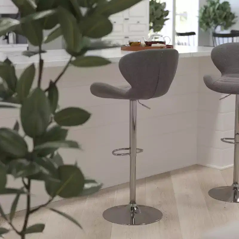 Adjustable Height Barstool, Contemporary Curved Back with Metal Pedestal Base and Footrest