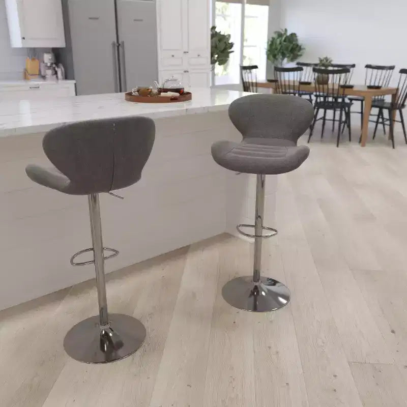 Adjustable Height Barstool, Contemporary Curved Back with Metal Pedestal Base and Footrest