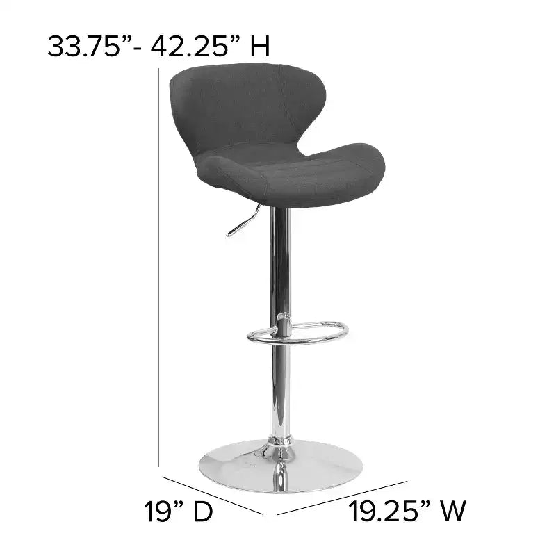 Adjustable Height Barstool, Contemporary Curved Back with Metal Pedestal Base and Footrest