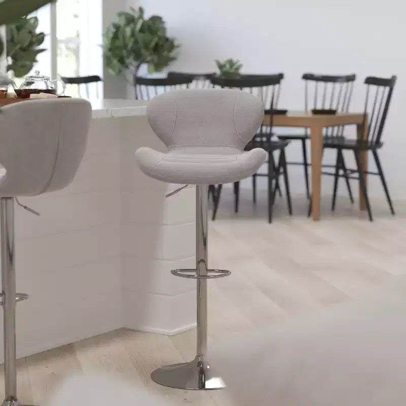 Adjustable Height Barstool, Contemporary Curved Back with Metal Pedestal Base and Footrest