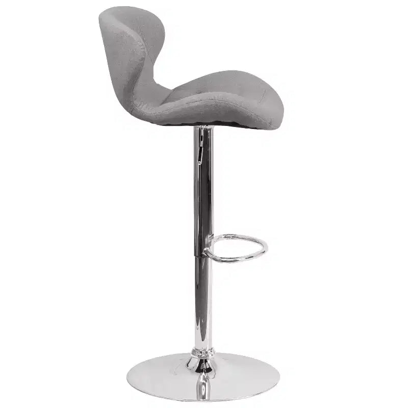 Adjustable Height Barstool, Contemporary Curved Back with Metal Pedestal Base and Footrest