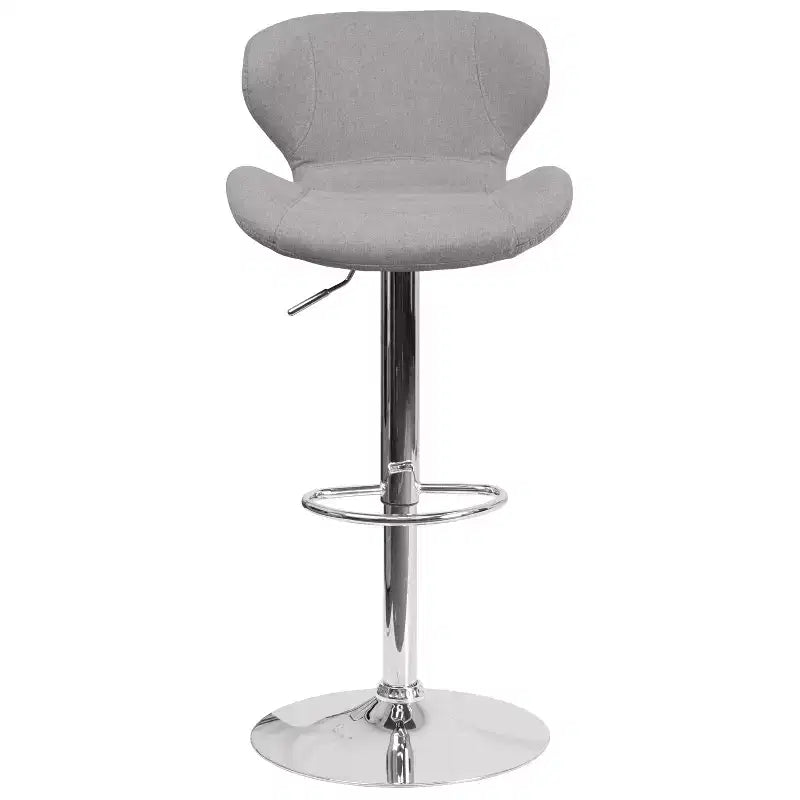 Adjustable Height Barstool, Contemporary Curved Back with Metal Pedestal Base and Footrest