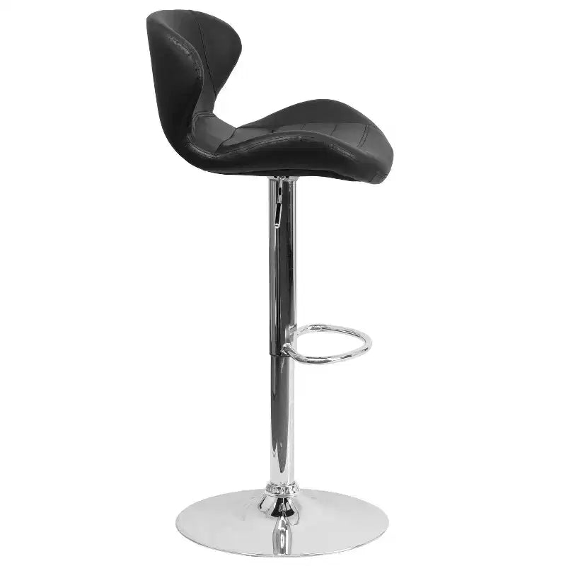 Adjustable Height Barstool, Contemporary Curved Back with Metal Pedestal Base and Footrest