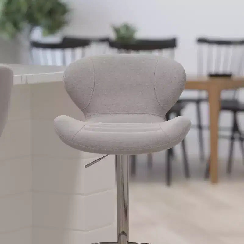 Adjustable Height Barstool, Contemporary Curved Back with Metal Pedestal Base and Footrest