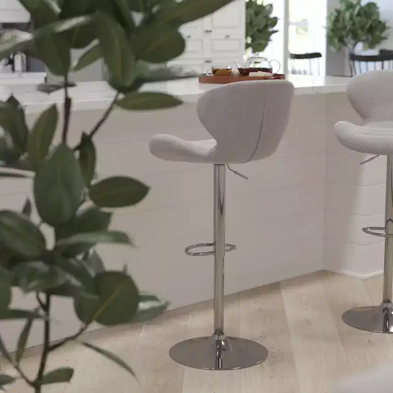 Adjustable Height Barstool, Contemporary Curved Back with Metal Pedestal Base and Footrest