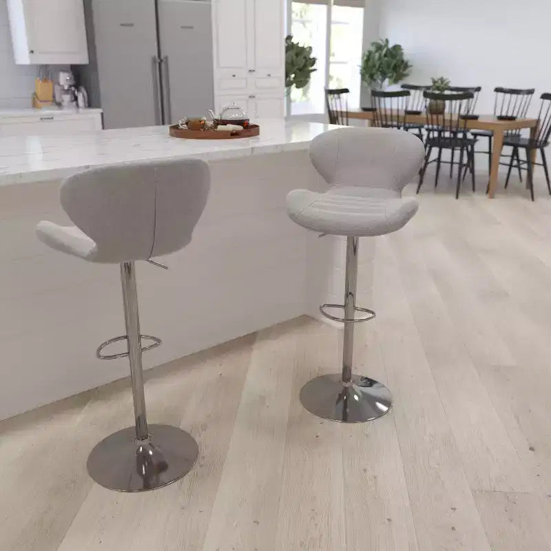 Adjustable Height Barstool, Contemporary Curved Back with Metal Pedestal Base and Footrest