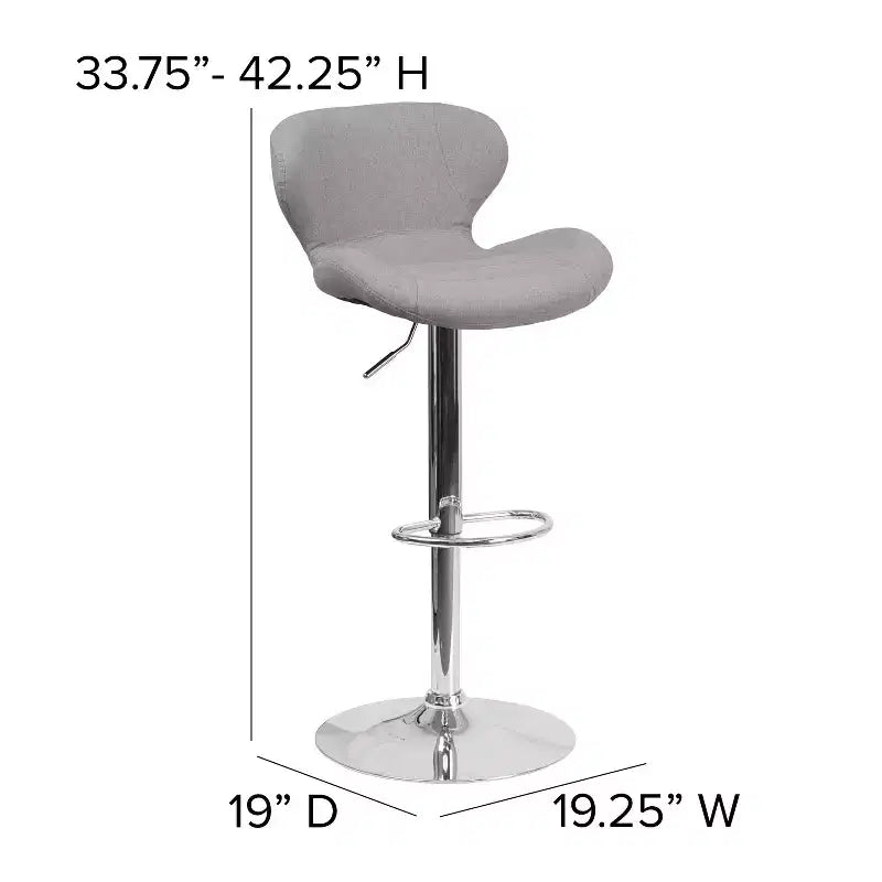 Adjustable Height Barstool, Contemporary Curved Back with Metal Pedestal Base and Footrest