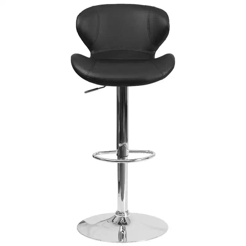 Adjustable Height Barstool, Contemporary Curved Back with Metal Pedestal Base and Footrest