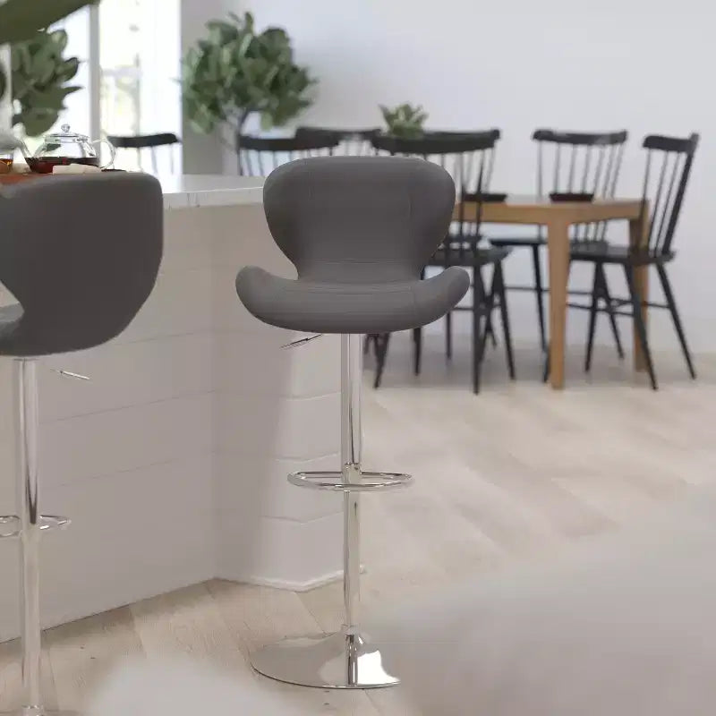 Adjustable Height Barstool, Contemporary Curved Back with Metal Pedestal Base and Footrest