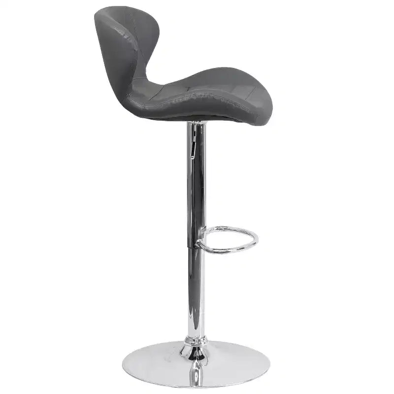 Adjustable Height Barstool, Contemporary Curved Back with Metal Pedestal Base and Footrest