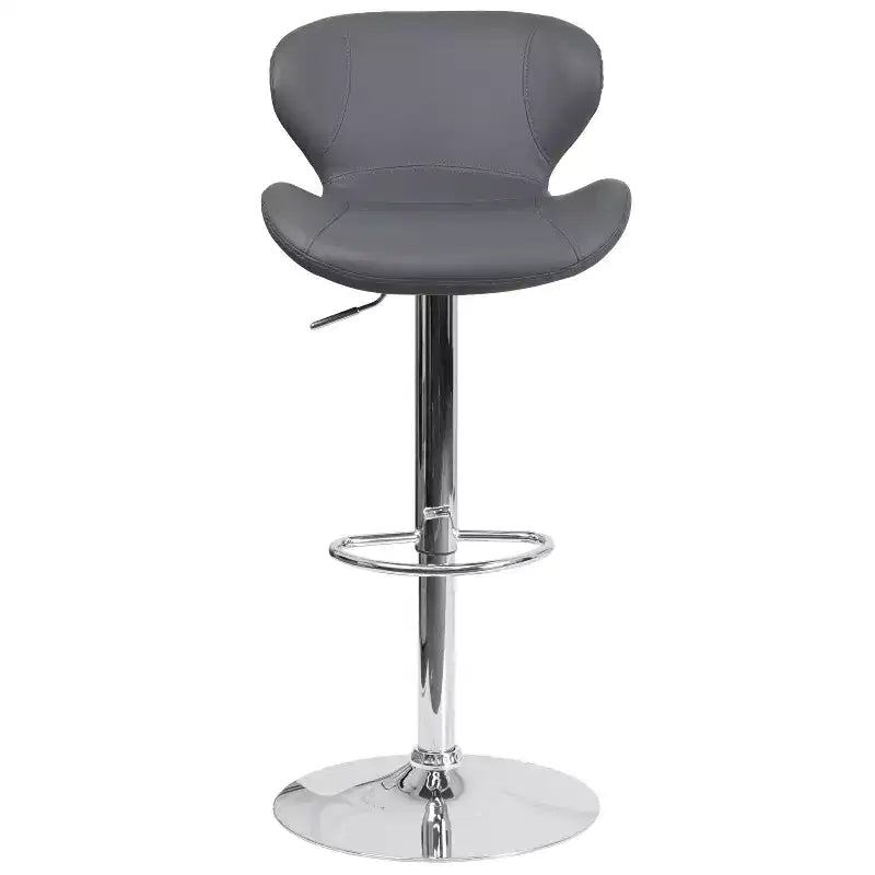 Adjustable Height Barstool, Contemporary Curved Back with Metal Pedestal Base and Footrest