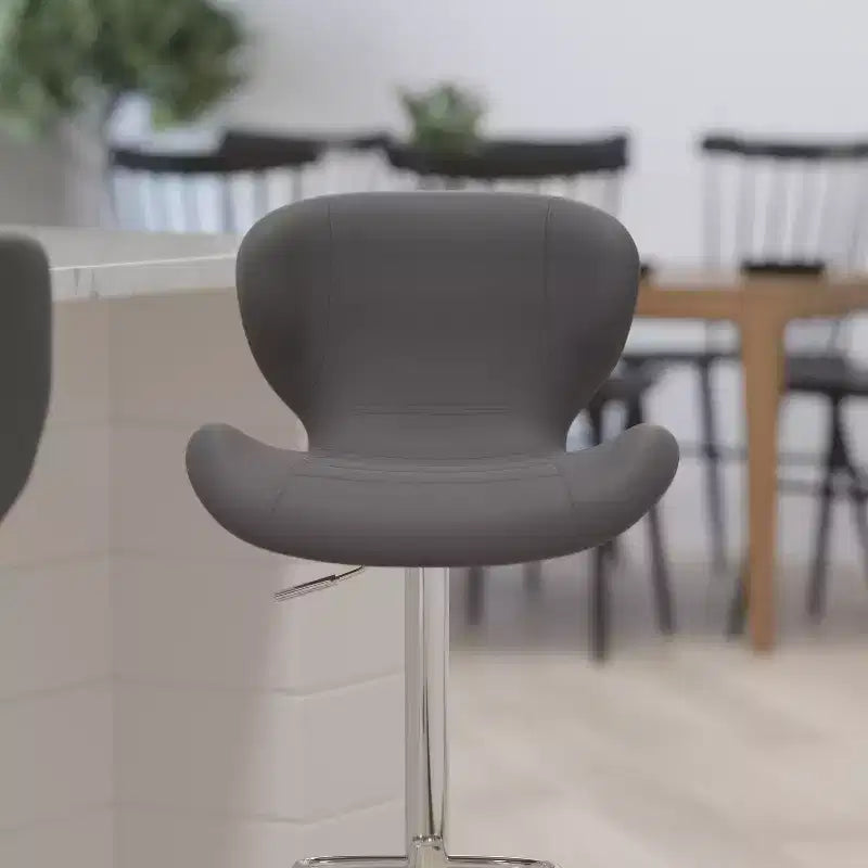 Adjustable Height Barstool, Contemporary Curved Back with Metal Pedestal Base and Footrest