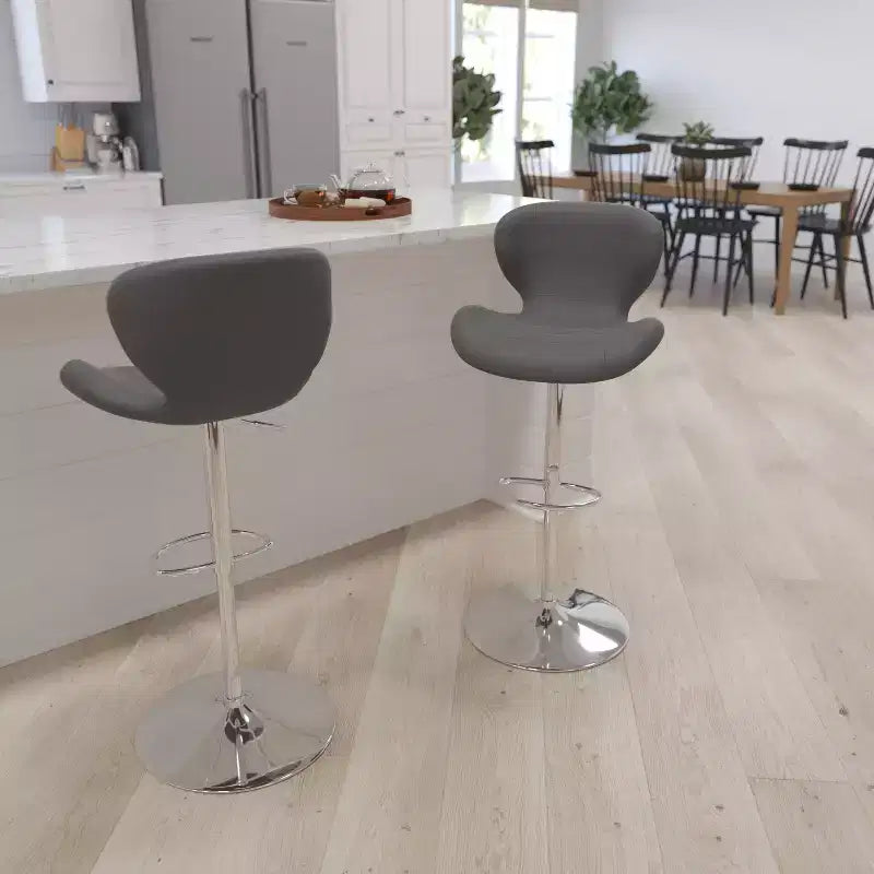 Adjustable Height Barstool, Contemporary Curved Back with Metal Pedestal Base and Footrest