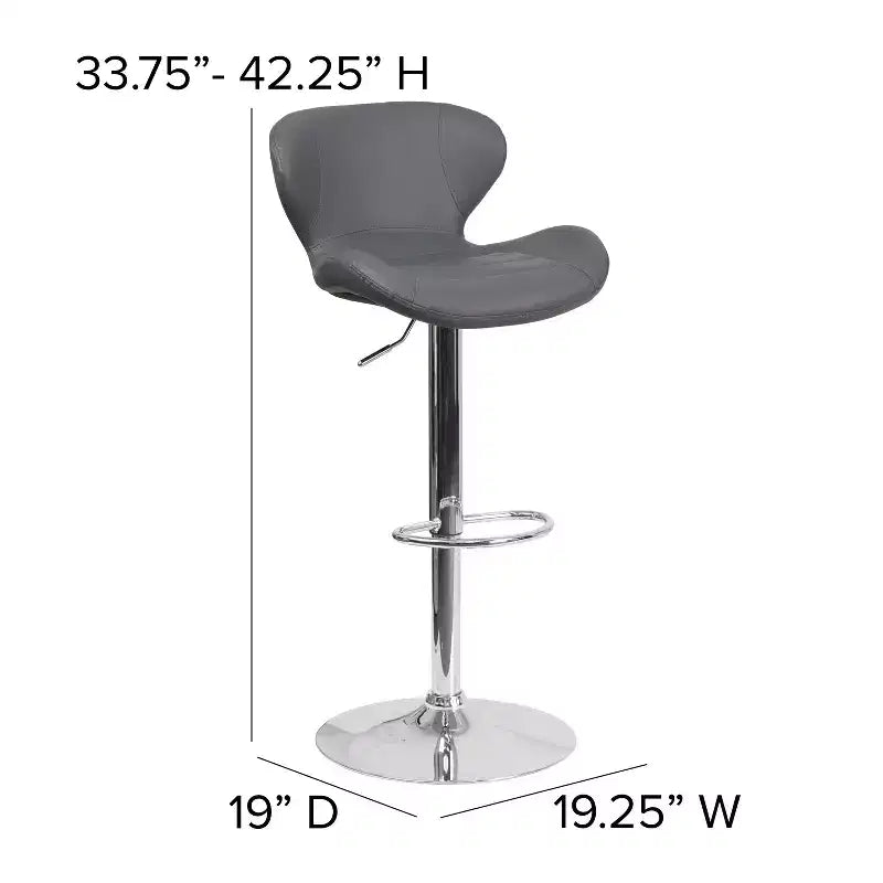 Adjustable Height Barstool, Contemporary Curved Back with Metal Pedestal Base and Footrest