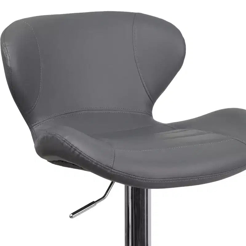 Adjustable Height Barstool, Contemporary Curved Back with Metal Pedestal Base and Footrest