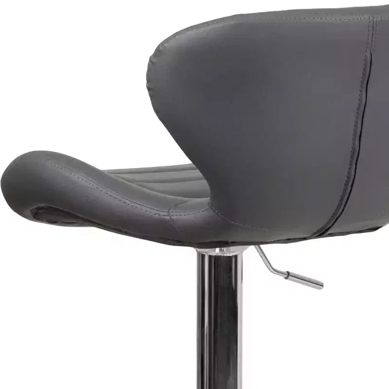 Adjustable Height Barstool, Contemporary Curved Back with Metal Pedestal Base and Footrest