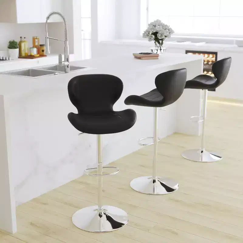 Adjustable Height Barstool, Contemporary Curved Back with Metal Pedestal Base and Footrest