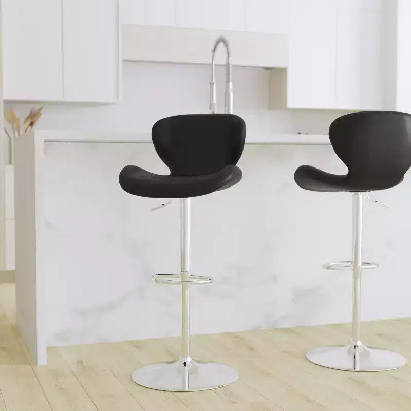 Adjustable Height Barstool, Contemporary Curved Back with Metal Pedestal Base and Footrest