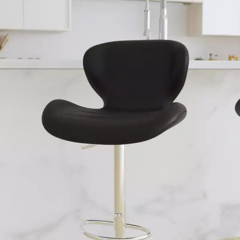 Adjustable Height Barstool, Contemporary Curved Back with Metal Pedestal Base and Footrest