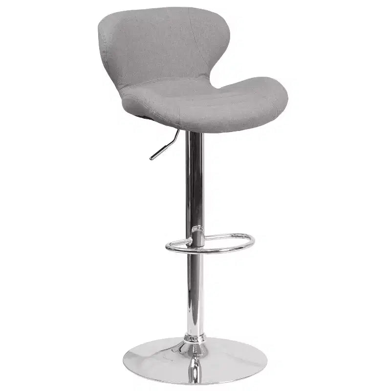 Merrick Lane Adjustable Height Barstool Contemporary Bar Height Stool with Curved Back and Metal Base with Footrest