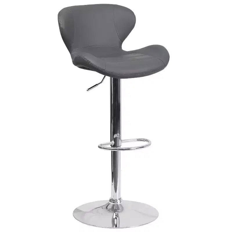 Adjustable Height Barstool, Contemporary Curved Back with Metal Pedestal Base and Footrest