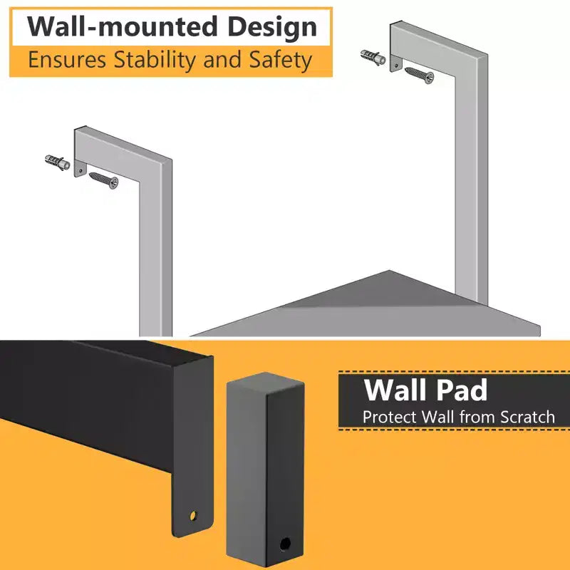 5-Tier Ladder Shelf, Wood Wall Mounted Bookshelf with Metal Frame Display Shelf