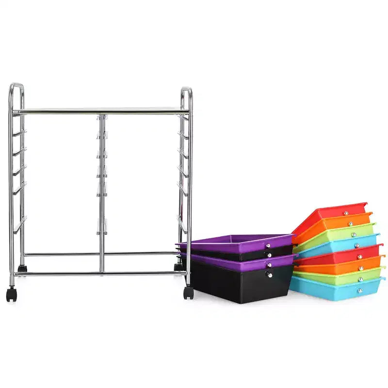 12 Drawers Rolling Storage Cart, Multicolor Scrapbook Paper Studio Organizer Bins