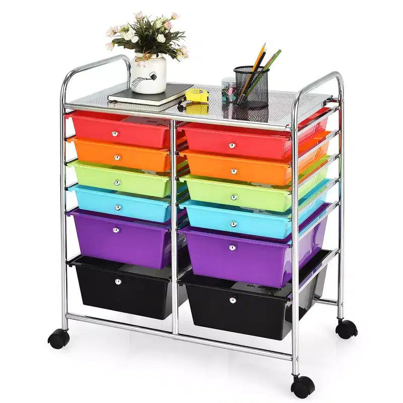 12 Drawers Rolling Storage Cart, Multicolor Scrapbook Paper Studio Organizer Bins