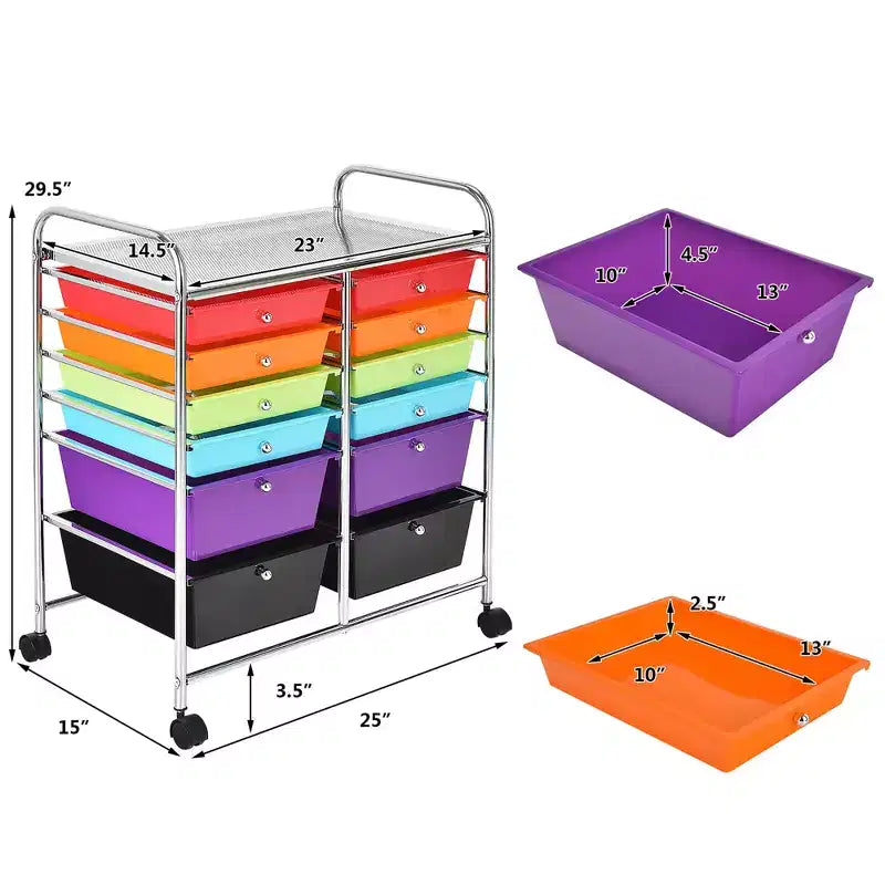 12 Drawers Rolling Storage Cart, Multicolor Scrapbook Paper Studio Organizer Bins