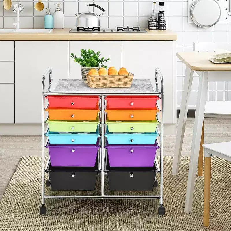 12 Drawers Rolling Storage Cart, Multicolor Scrapbook Paper Studio Organizer Bins
