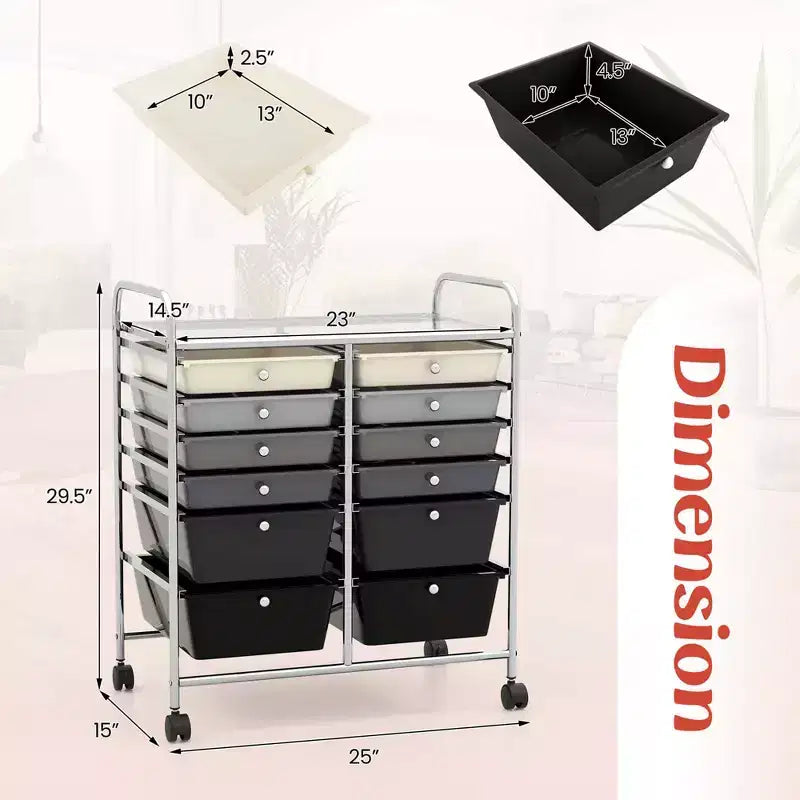 12 Drawers Rolling Storage Cart, Multicolor Scrapbook Paper Studio Organizer Bins