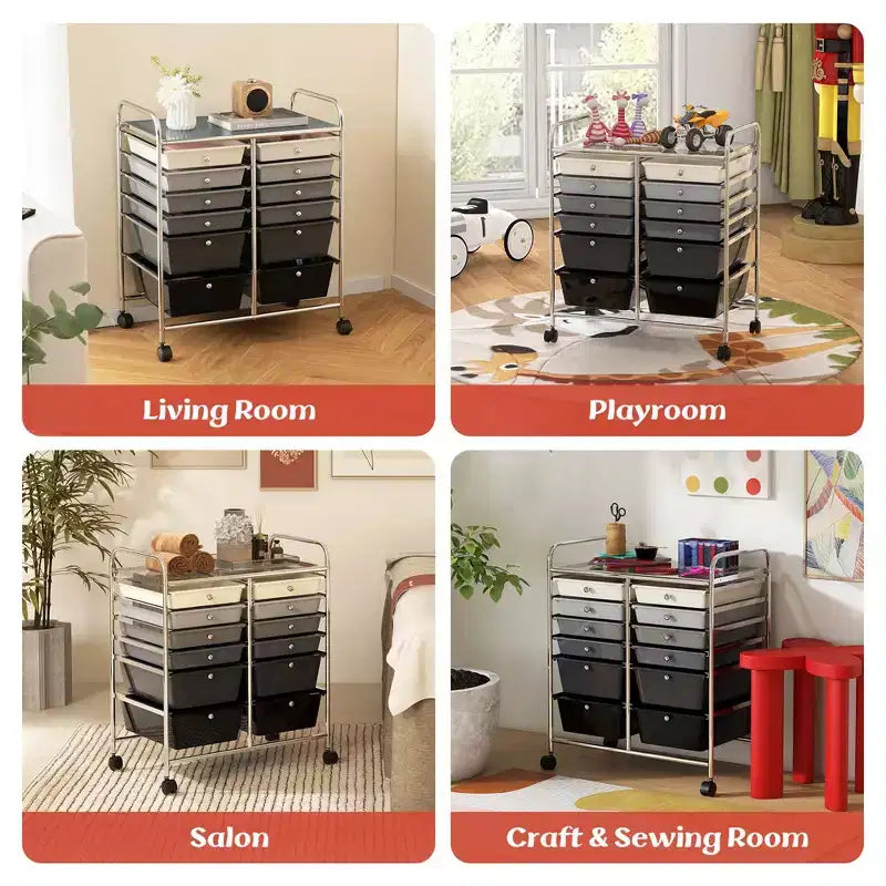 12 Drawers Rolling Storage Cart, Multicolor Scrapbook Paper Studio Organizer Bins
