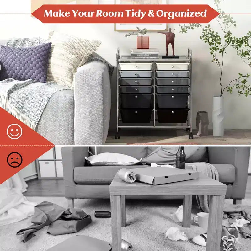 12 Drawers Rolling Storage Cart, Multicolor Scrapbook Paper Studio Organizer Bins