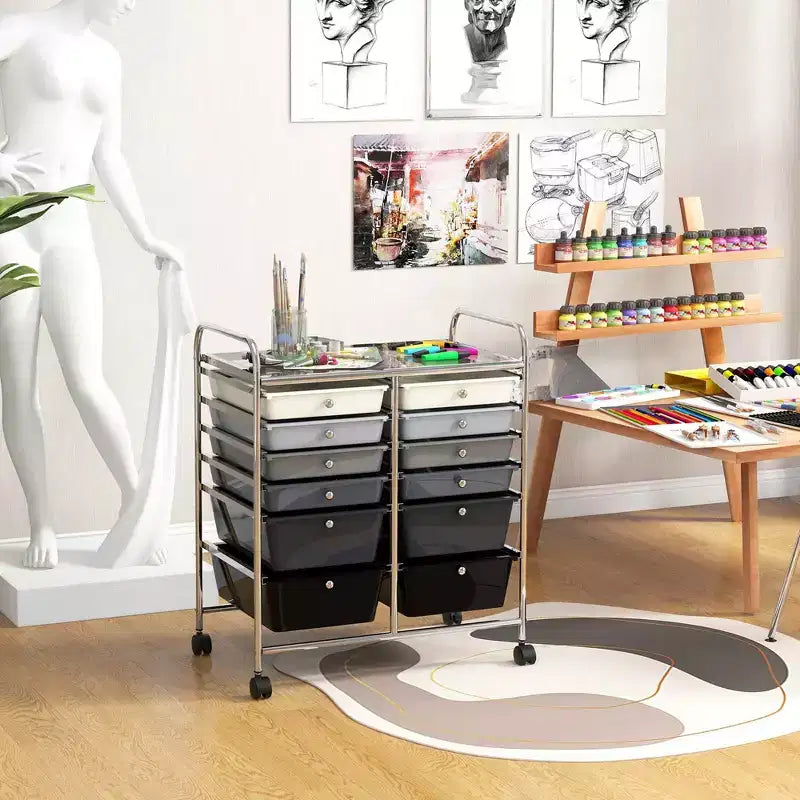 12 Drawers Rolling Storage Cart, Multicolor Scrapbook Paper Studio Organizer Bins