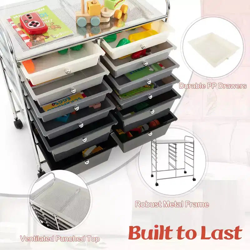 12 Drawers Rolling Storage Cart, Multicolor Scrapbook Paper Studio Organizer Bins
