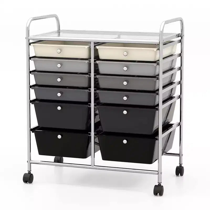 12 Drawers Rolling Storage Cart, Multicolor Scrapbook Paper Studio Organizer Bins