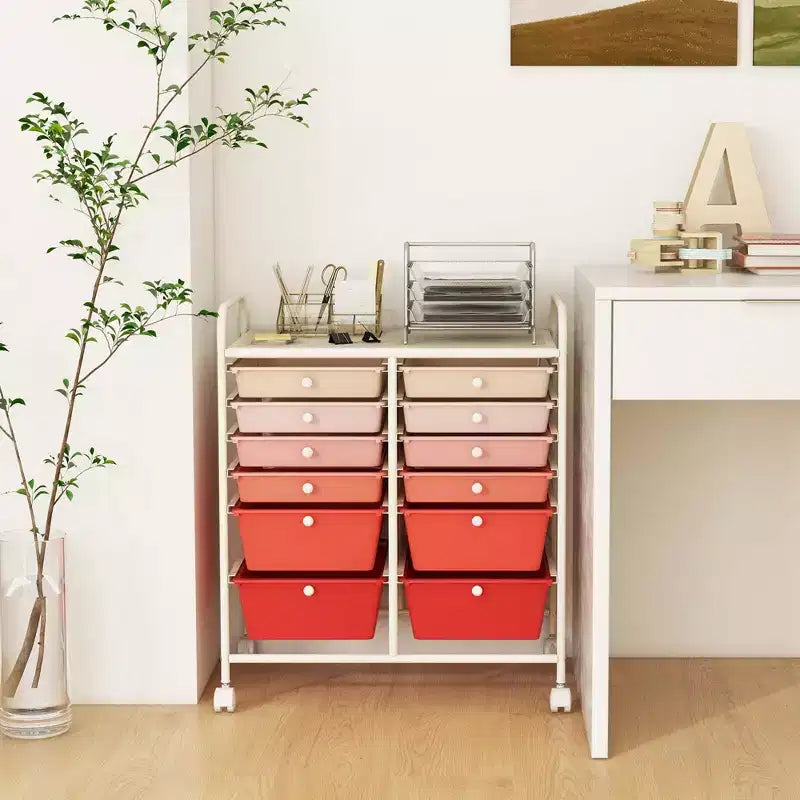 12 Drawers Rolling Storage Cart, Multicolor Scrapbook Paper Studio Organizer Bins