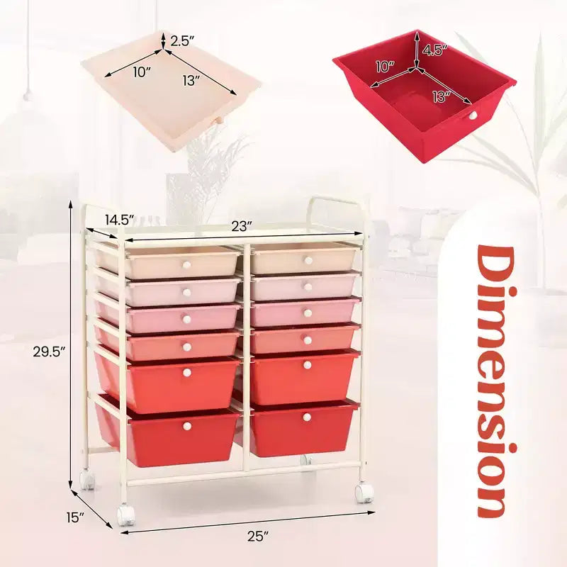 12 Drawers Rolling Storage Cart, Multicolor Scrapbook Paper Studio Organizer Bins