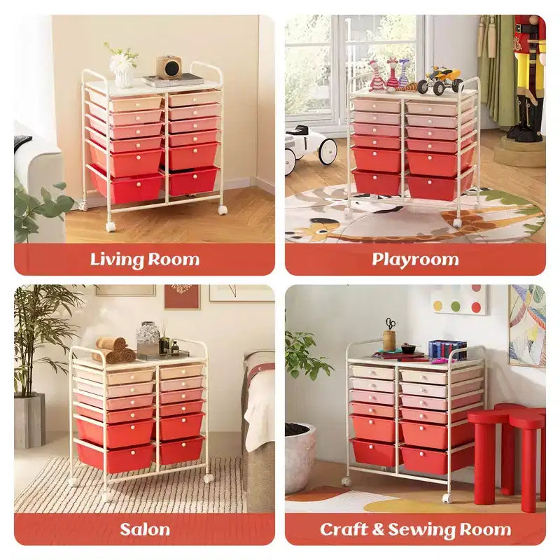 12 Drawers Rolling Storage Cart, Multicolor Scrapbook Paper Studio Organizer Bins
